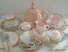 ست چای پرنعمت 4 نفره با Sadler Teapot Lovely Pink and Gold Tea Ware مناسب برای یک مهمانی چای