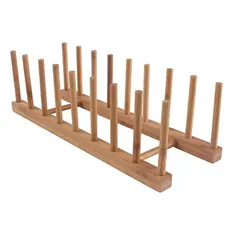 Z Zicome 8-Slots Bamboo Dish Rack Plate Rack Stand پایه قابلمه درب درپوش درپوش آشپزخانه سازمان دهنده کابینت آشپزخانه
