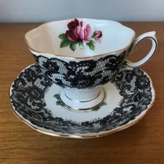 رویال آلبرت "Senorita" استوانه و بشقاب پرنعمت ، فنجان چای صورتی تیره و گلدان تیره ، گل انگلیسی ، نادر