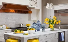 25 آشپزخانه کلاسیک سفید با لوازم جانبی آبی و سفید - Glam Pad