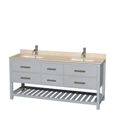 Wyndham Collection Natalie 72-in Grey Double Sink حمام غرور با سنگ مرمر بژ بالا Lowes.com