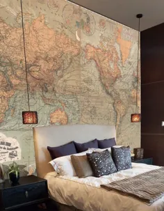 با نقاشی های دیواری کاغذ دیواری Vintage World Map از خانه سفر کنید