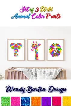 مجموعه ای از 3 اثر هنری رنگارنگ حیوان وحشی ، دیوار بزرگ ، ایده های هدیه برای اتاق کودک ، هنر هدیه مادر جدید