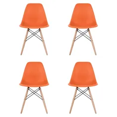 مجموعه ای از 4 عدد صندلی پایه دار چوبی ناهار خوری پلاستیکی پلاستیکی به سبک Eames Ears (DSW) پایه های طبیعی