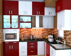 L شکل آشپزخانه مدولار وسایل آشپزخانه تخته سه لا قرمز |  احترام گذاشتن