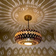 لامپ مراکشی - دکور Boho - چراغ سقفی - روشنایی آویز - دکور مراکشی - برنجی لوتوس