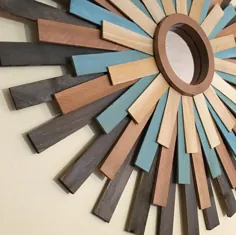 RUSTIC SUNBURST MIRROR 29 "Focal Piece Dramatic Handcrafted by Reclaimed Teal Wood Decor Wall Starburst Decorative Mirror Chic Retro Mod