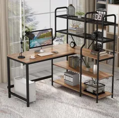 میز کامپیوتر با قفسه کتاب 5 طبقه برای استفاده در دفتر خانه