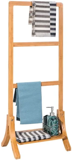 قفسه حوله Tangkula ، قفسه حمام بامبو ایستاده رایگان ، سازمان دهنده نگهدارنده حوله حمام 3 بار با قفسه ، طبیعی