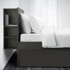 BRIMNES قاب تختخواب با فضای ذخیره سازی و سر صفحه - خاکستری / Luröy - IKEA