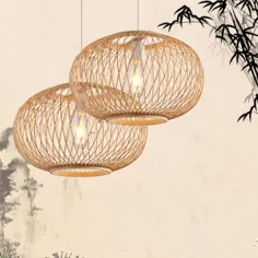 آویز بافته شده روشنایی سنتی 1 لامپ بامبو 19.5 "چراغ آویز چراغ آویز چوب پهن
