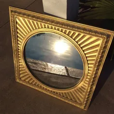 فروش.  آینه بزرگ آفتابگردان بزرگ با مربع طلا و تزئین طلا |  اتسی