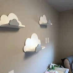 قفسه ابر با ابر کوچک در جلو ، قفسه کودکستان ، اتاق کودک ، تزئینات دیوار ، دکوراسیون اتاق خواب ، قفسه چوبی ، دکور