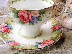 لیوان چای عتیقه زیبا و نعلبکی TAPESTRY ROSE Paragon English Bone China عروس ناهار عروسی ، هدیه میزبان ، عروسی ، مهمانی های چای