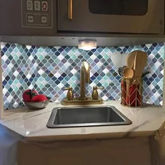 FAM STICKTILES Teal Arabesque Peel and Stick Tile for Backsplash آشپزخانه ، Stick on Tiles for Backsplash ، کاشی دیواری تزئینی ، کاشی هوشمند Smart and Stick Backsplash (5 صفحه)