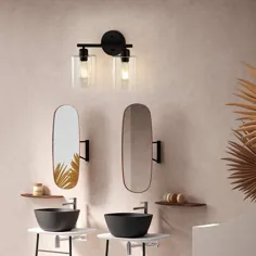 4-صنعتی-حمام-حمام-غرور-نور Hardwire صنعتی شیشه دیوار شیشه ای ، Vintage Edison لوازم جانبی حمام سیاه و سفید lud لامپ را حذف کنید)