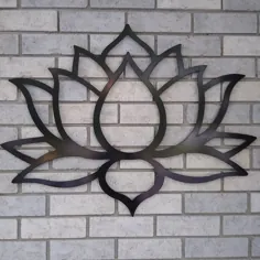 گل لوتوس ، علامت یوگا ، فلز هنر ، دکور دیوار ، 36 "(90 سانتی متر) سیاه