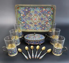 ست چای مینایی و نقره ای روسی / ایرانی - 03 سپتامبر 2020 |  Royal Antiques در کالیفرنیا