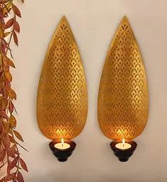 روبان های TIED مجموعه ای از 2 عدد دارنده شمع آویز دیواری آویز دیواری فلزی با شمع های سبک برای تزئین دکوراسیون منزل (مجموعه 2)