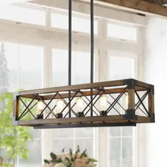 LNC Livia Nature Wood Brown and Black Farmed Seeded Glass Linear Kitchen Island Light Lowes.com
