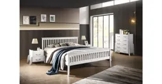 تخت خواب تختخواب ملکه سفید چوبی سفید |  سر تخته ها و پایه ها |