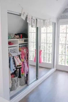 کمد کودک کاملاً سازمان یافته با درهای آینه ای - انتقالی - اتاق دخترانه