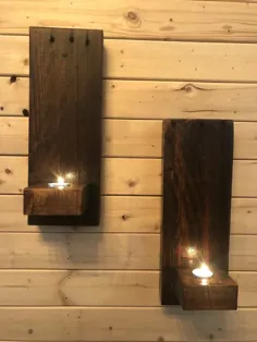 جفت نگهدارنده شمع چوبی اصلاح شده دیوارکوب های روستایی |  اتسی