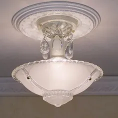 147b Vintage aRT Deco سقف چراغ لامپ لوستر لامپ شیشه ای سایه سفید 3 Lite Bulb 1 of 2