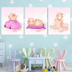 ست چاپ دیواری پرنسس کیتی گربه 3 تکه کودکانه |  اتسی