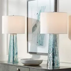 مجموعه لامپ های سفره ای ساحلی Marcus از 2 سایه طبل مخروطی شیشه ای مرکوری برای اتاق نشیمن اتاق خواب خانواده - نورپردازی 360