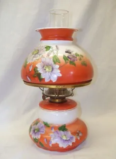 OLD Antique 1890s OIL LAMP Milk Glass w / Shade ORIGINAL VICTORIAN طراحی گل