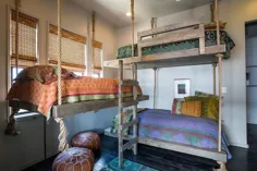 تختخواب سفارشی آویز طناب چوبی - مدیترانه ای - اتاق دخترانه