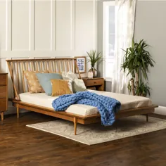 تختخواب پلاستیکی ملکه چوب جامد مدرن قرن بیابان ، کارامل - Walmart.com