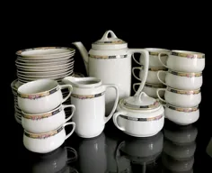 سرویس چای عتیقه KPM Art Deco از پرسلن آلمان |  اتسی