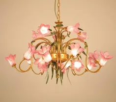 لامپ لوستر گل زنبق شیشه ای هنر آباژور شیشه ای رنگی دست ساز