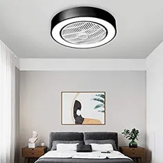 پنکه سقفی 22 اینچ با نور ، کنترل از راه دور LED 3 رنگ حالت روشنایی ، تیغه های نامرئی اکریلیک فلزی پوسته نیمه شستشو فن کم مشخصات ، سیاه