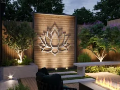 Lotus Flower Large Outdoor Metal Wall Art، Sculpture Garden، Zen Decor، Modern Art Outdoor Wall Art، یوگا وال دیواری، نقره دیواری