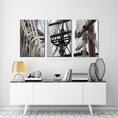دکور دریایی با بوم بزرگ قایق هنر ، دکور دیوار حمام ، دکور خانه ساحلی دکور ساحلی ، مجموعه ای از 3 چاپ