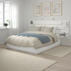 NORDLI تختخواب با سر و فضای ذخیره سازی ، سفید ، ملکه - IKEA