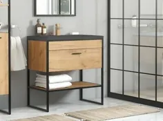 Industrial Loft Black Steel Oak Bathroom Vanity Cabinet Unit Sink Basin 60 Brook |  eBay
