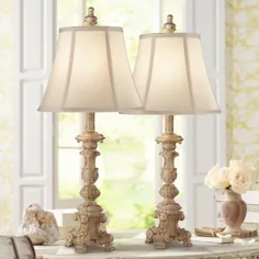 مجموعه ای از 2 لامپ شمعدان سفید شسته Regency Hill Shabby Chic برای اتاق نشیمن اتاق خواب اتاق خواب خانواده دفتر - Walmart.com