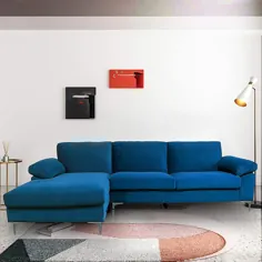 نیمکت مقطعی رو به چپ دست ، کاناپه ای به شکل L برای اتاق نشیمن خانوادگی ، مبل بزرگ مقطعی مخملی بزرگ با سالن شاسی بلند فوق العاده گسترده (آبی تیره) - Walmart.com