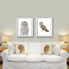 Vintage Owl Art Prints Set of 2. Owl Decor.  جغد چاپ می کند  جغد |  اتسی