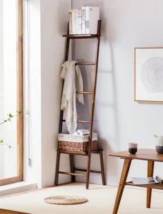 نردبان پتوی چوبی ، سازمان دهنده حمام ، نگهدارنده سبد نردبان غیر دمپایی قفسه ذخیره سازی دکور مدفوع نردبان تزئینی منزل