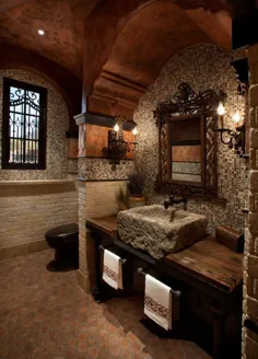 63 حمام احساسی با دیوارهای سنگ طبیعی