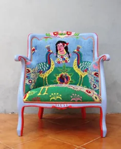 صندلی های گلدوزی بوهمی طاووس و منبت کاری ، افسانه افسانه ای مبلمان گلدوزی گلدوزی ، سوزن دوزی منگنه ، نقاشی دستی