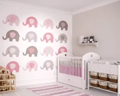 کاغذ دیواری فیل صورتی کودک مهد کودک فیلهای صورتی |  اتسی