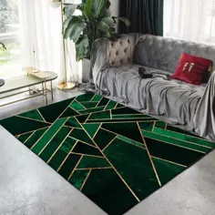 فرش چندرنگ اتاق خواب فرش مدرن الگوی هندسی فرش پلی استر ضد لغزش پشتی فرش منطقه قابل شستشو - سبز تیره فرش منطقه 5'3 "x 7'7"