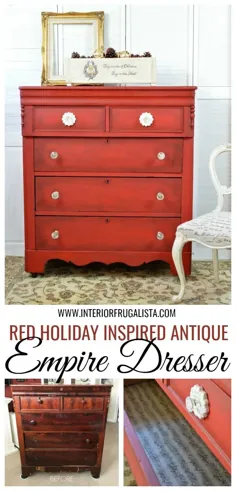 Holiday Dressed Antique Empire Red Dresser Dressover