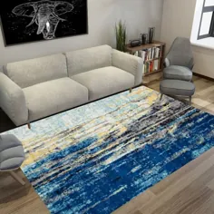 فرش اسکاندیناویي فرش ماشيني آبي فرشي پلاستيكي قابل شستشو قالي منطقه پشتيباني بدون لغزش براي فرش اتاق خواب